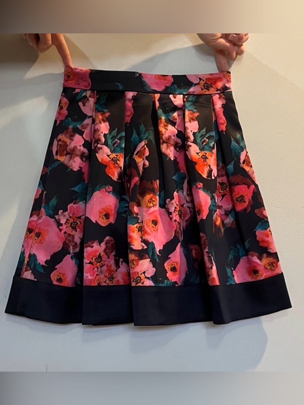 French Connection Black Skater Skirt with Pink & Coral Floral